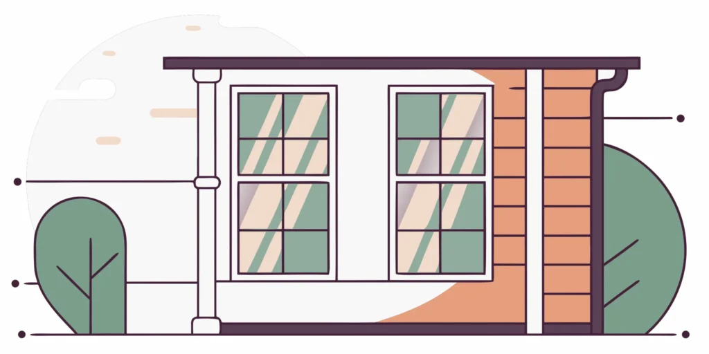 Detailed exterior window trim on a modern house with double windows.