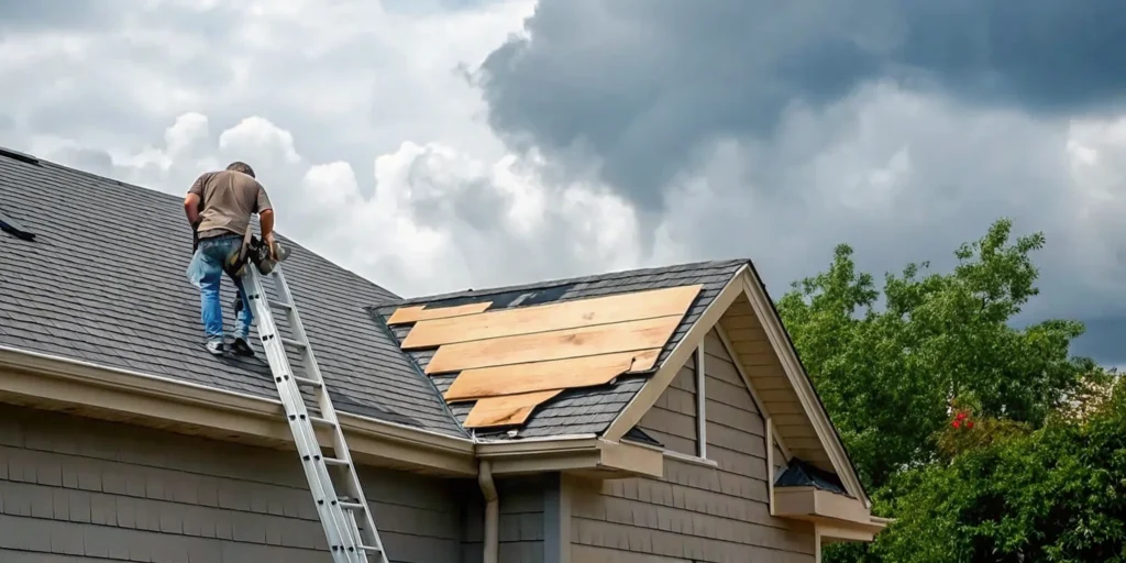 Professional inspecting a Minnesota home's roof after a storm