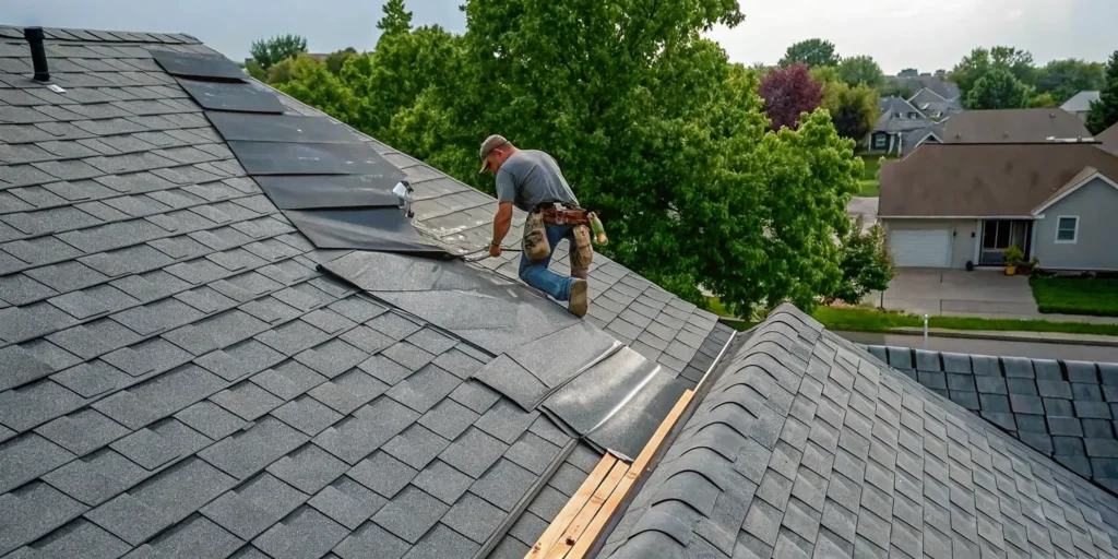 Roof repair inspection of asphalt shingles on a Minnesota home