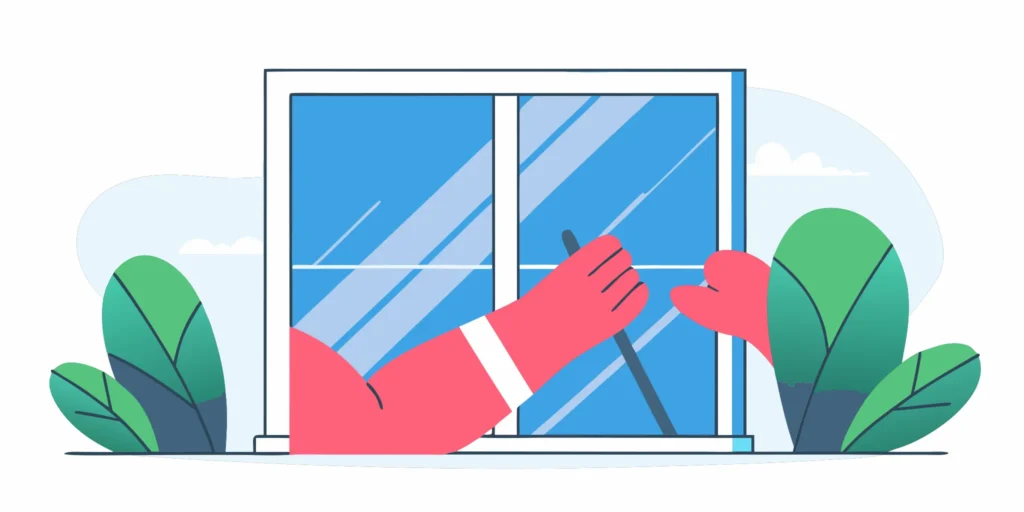 Hand cleaning a fiberglass window screen with a squeegee.