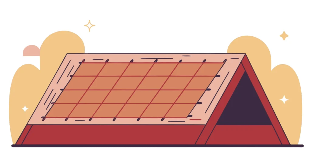 Close-up of a roof's protective underlayment, a critical water-resistant barrier.