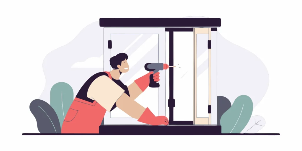 A person uses a power drill to secure a new window sash during a replacement.