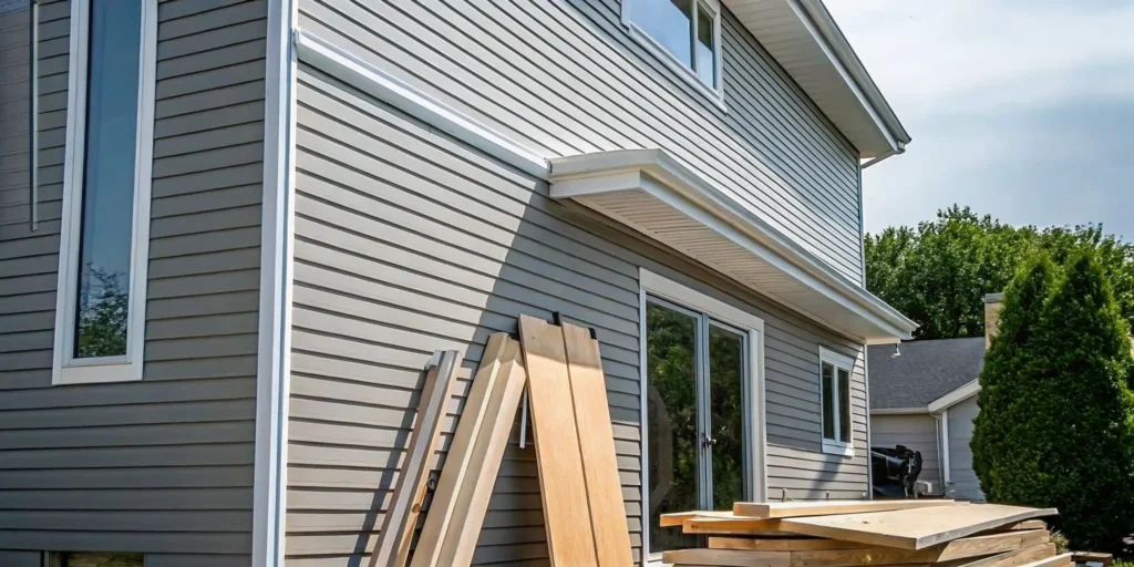 Gray fiber cement siding installed on a modern home exterior.