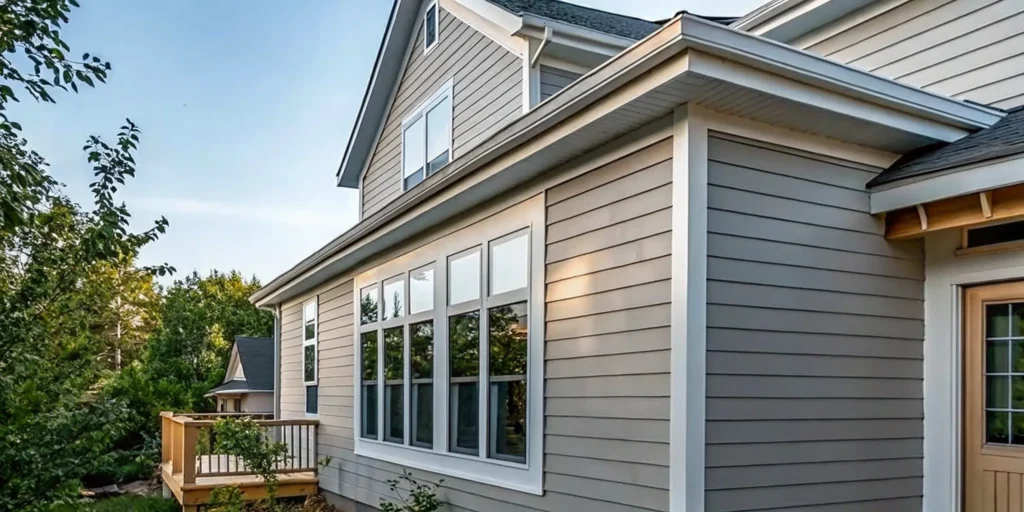 Modern Minnesota home with LP SmartSide engineered wood lap siding in warm gray tones