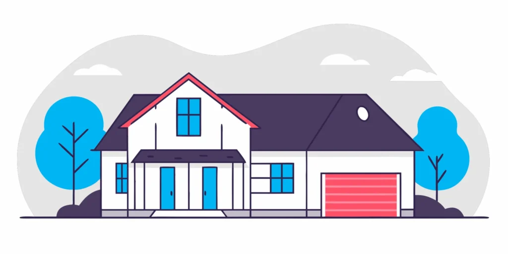A house comparing a metal roof vs an asphalt shingle roof.