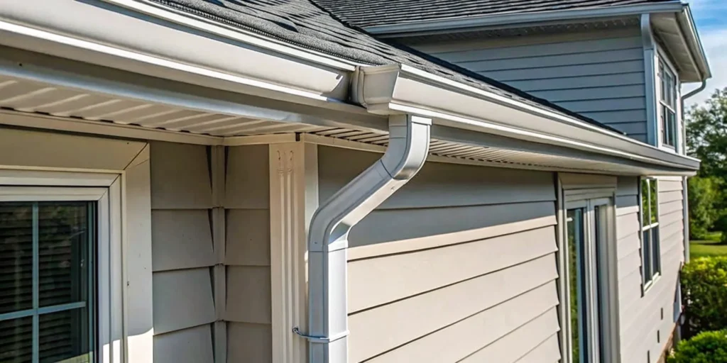 Professionally installed seamless gutters on a clean modern Minnesota home