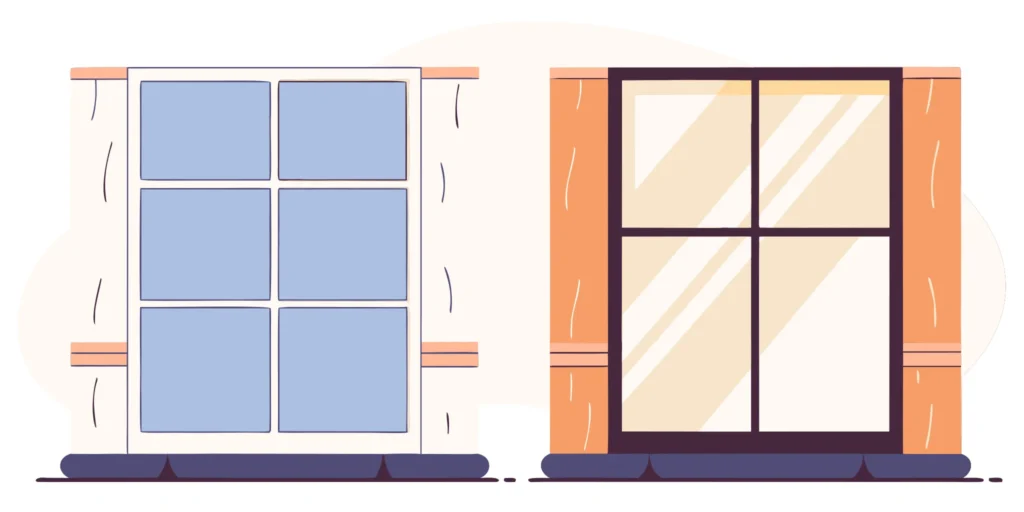A close-up comparison of two different styles of window sash.