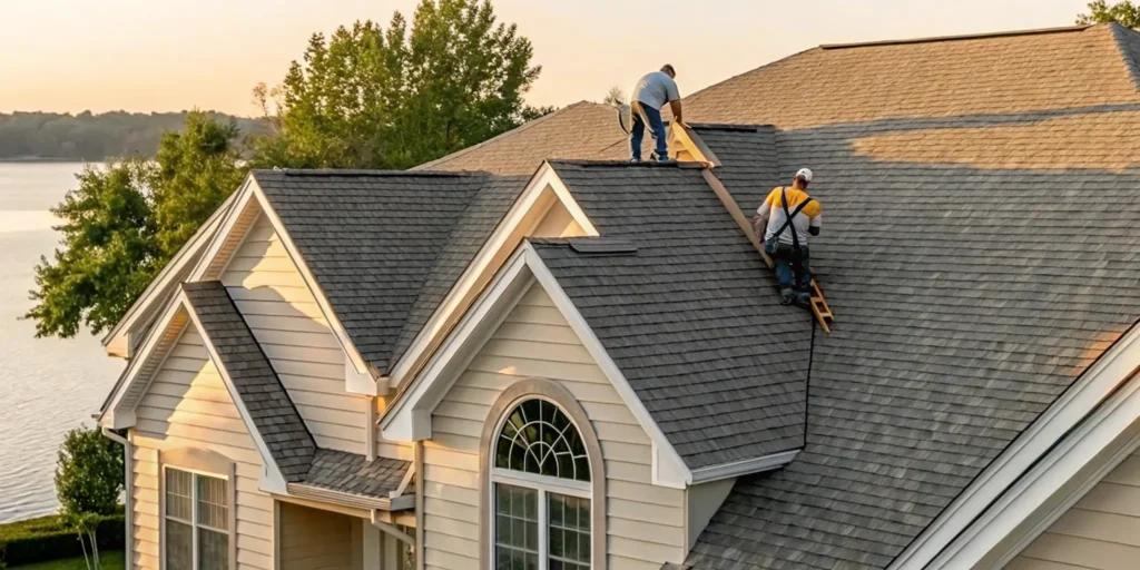 The Referred Restoration team installing a new roof on a home in Lakeville, MN.