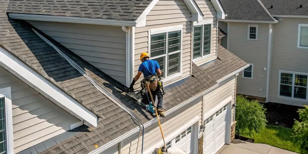 A roofer from Referred Restoration, Maple Grove's #1 roofing company, installs a new roof.