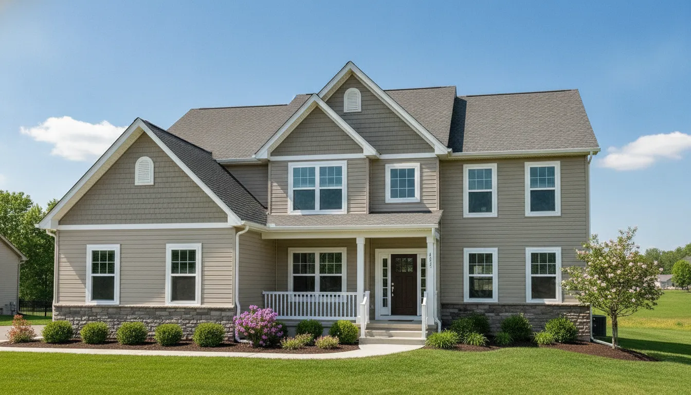 Home exterior finished with clean horizontal vinyl siding panels in neutral gray, professionally installed