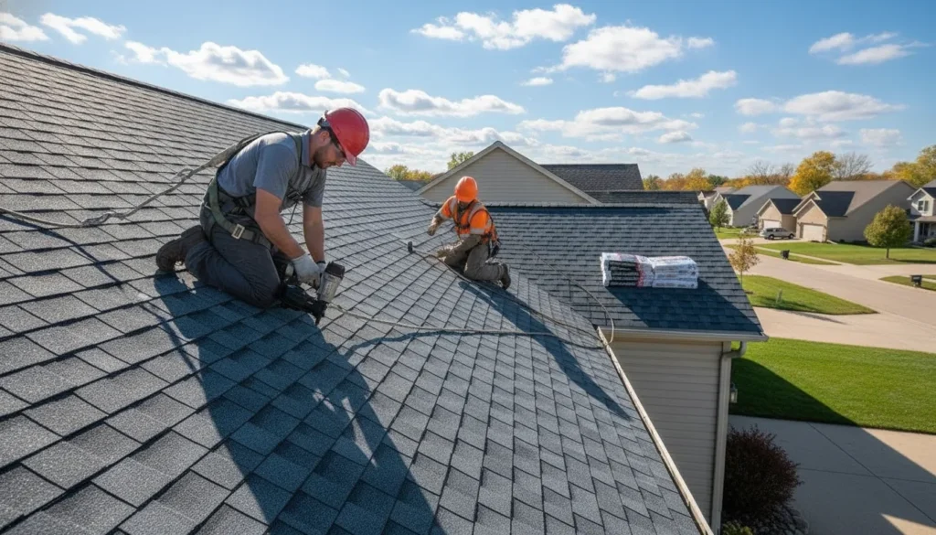 Cool roof shingles installed on a Minnesota home under bright sunlight