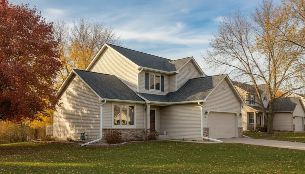 Seamless gutters on a Minnesota home directing water away from the foundation