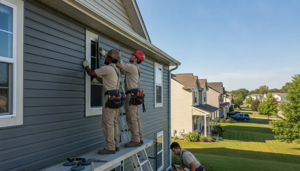 Contractor installing fresh siding panels on a Minnesota home during a full exterior refresh