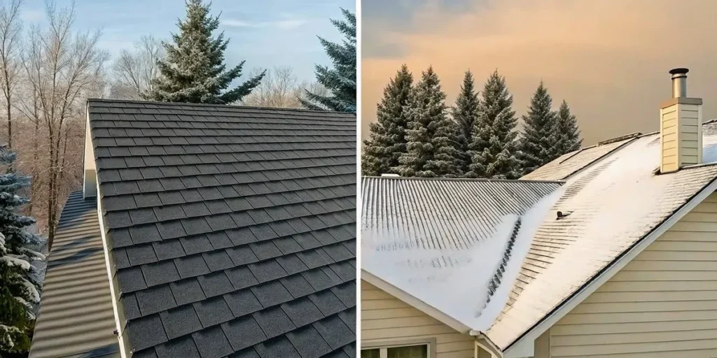 Comparison of metal roof and asphalt shingles on Minnesota homes in winter