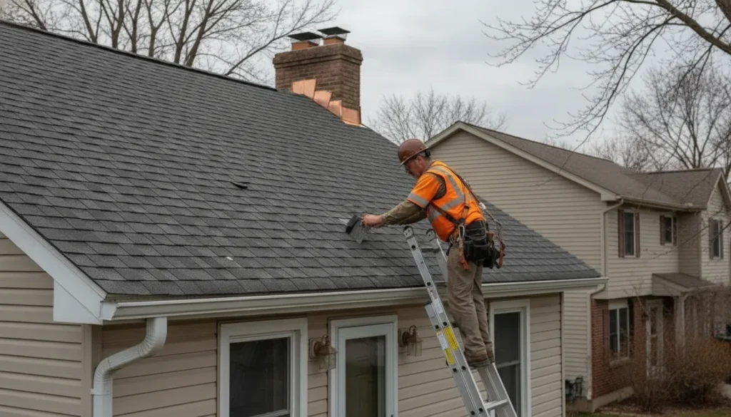 Minnesota roofer inspecting a residential roof for needed roof repairs