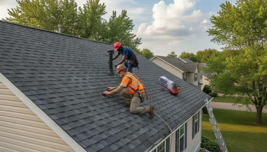 Roofing and roof repairs on a Minnesota home