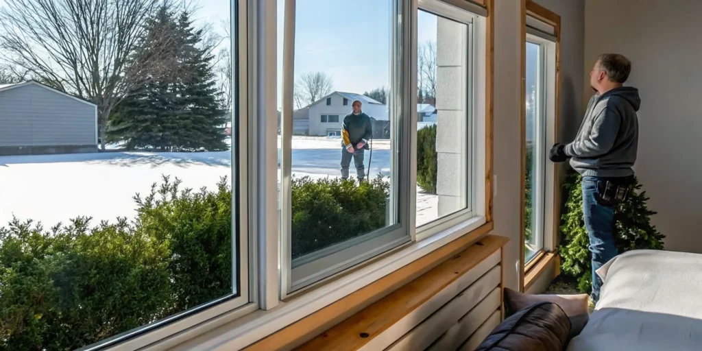 Bright double-pane window letting winter sunlight into a Minnesota home