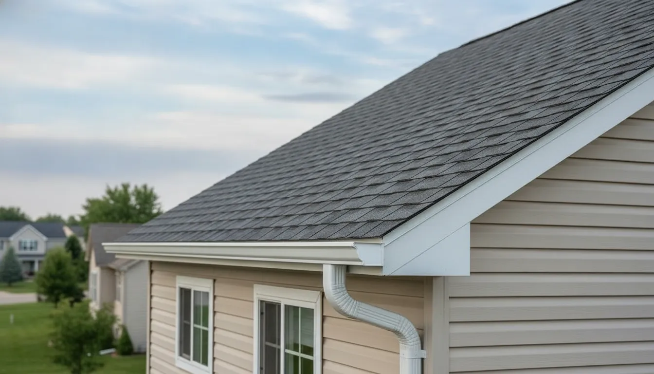 Minnesota home roof edge with fascia and gutters