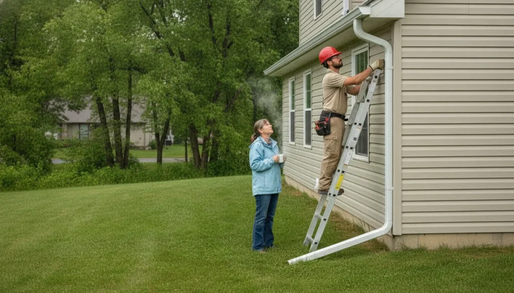 Gutter professional inspecting the roofline of a Minnesota home
