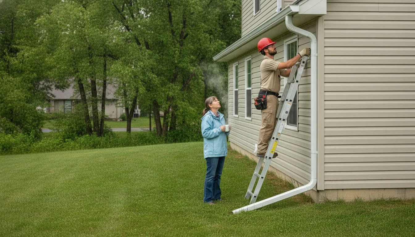 Gutter professional inspecting the roofline of a Minnesota home