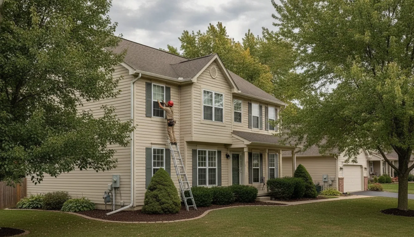 Professional reviewing siding on a Minnesota home